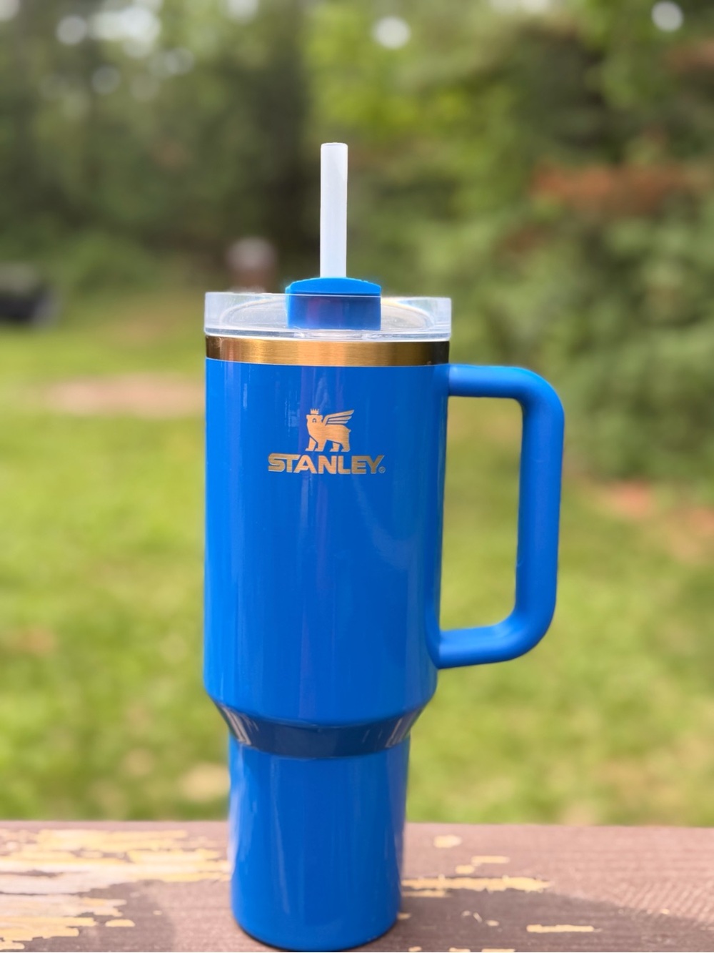 Stanley Blue Travel Tumbler with Handle and Straw